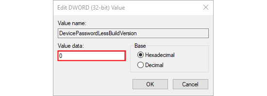 Установите поле Value Data в 0. 