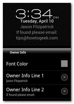 Редактирование информации владельца на экране блокировки