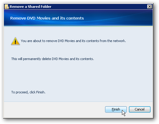 Предупреждение при удалении общей папки — подтверждение действия