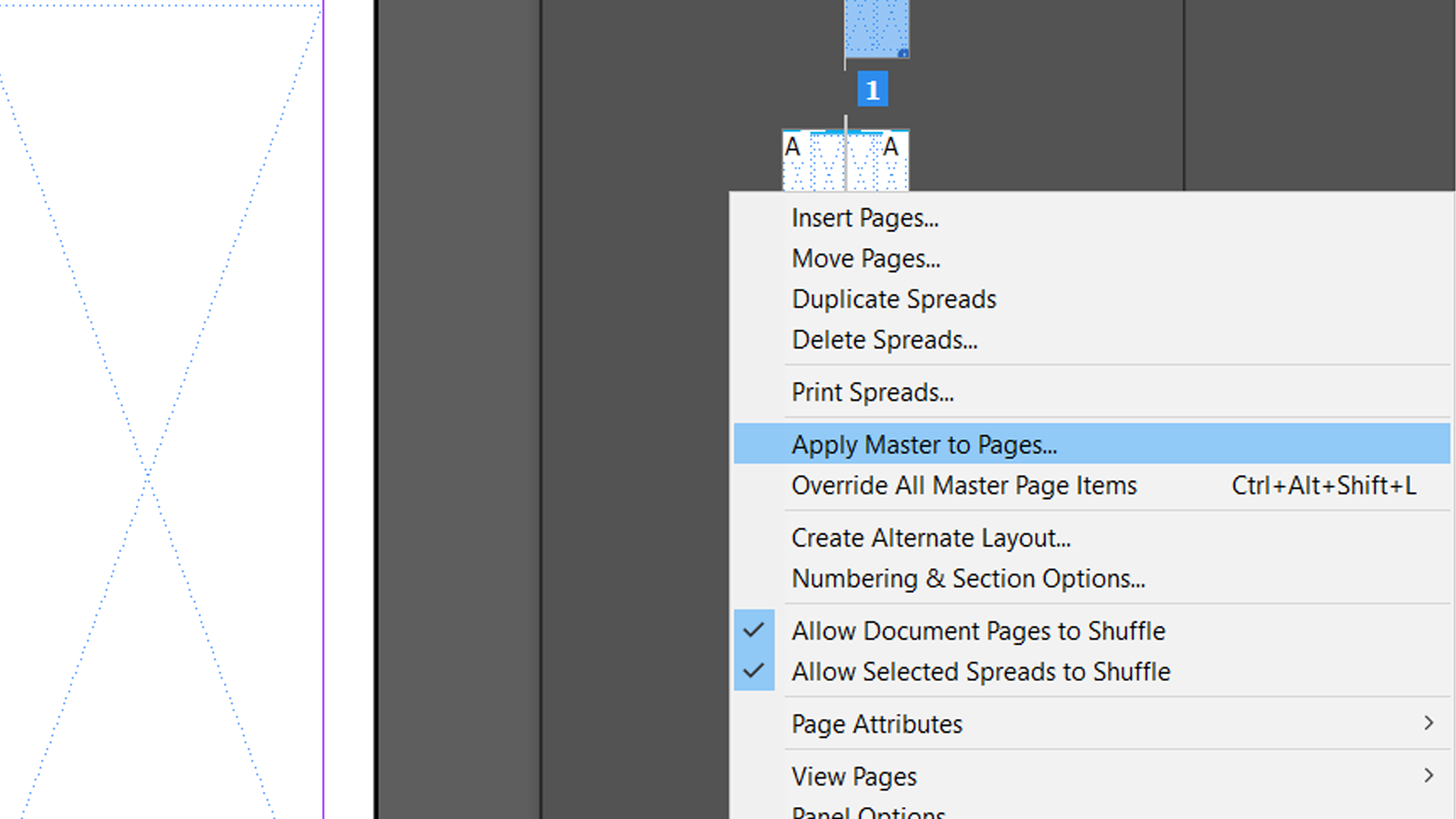 InDesign using menu to apply Master Page