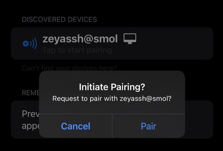 initiate iPhone-Linux pairing on KDE Connect