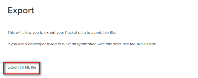 Диалог скачивания HTML-файла экспорта из Pocket