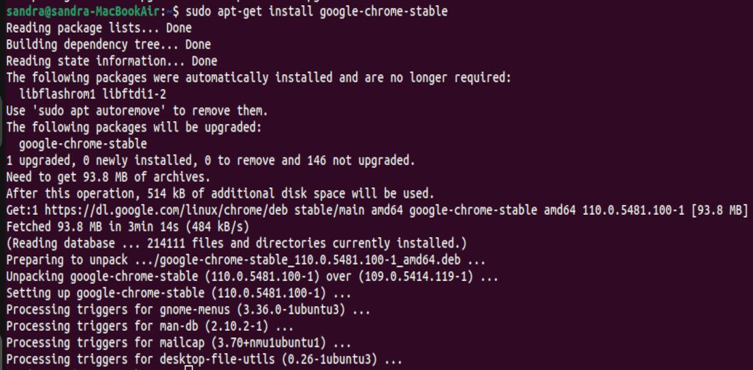 Обновлённый Google Chrome в терминале Ubuntu