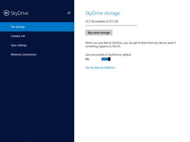 SkyDrive в настройках ПК