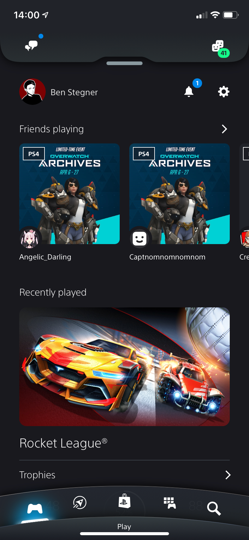 Главный экран приложения PlayStation на смартфоне