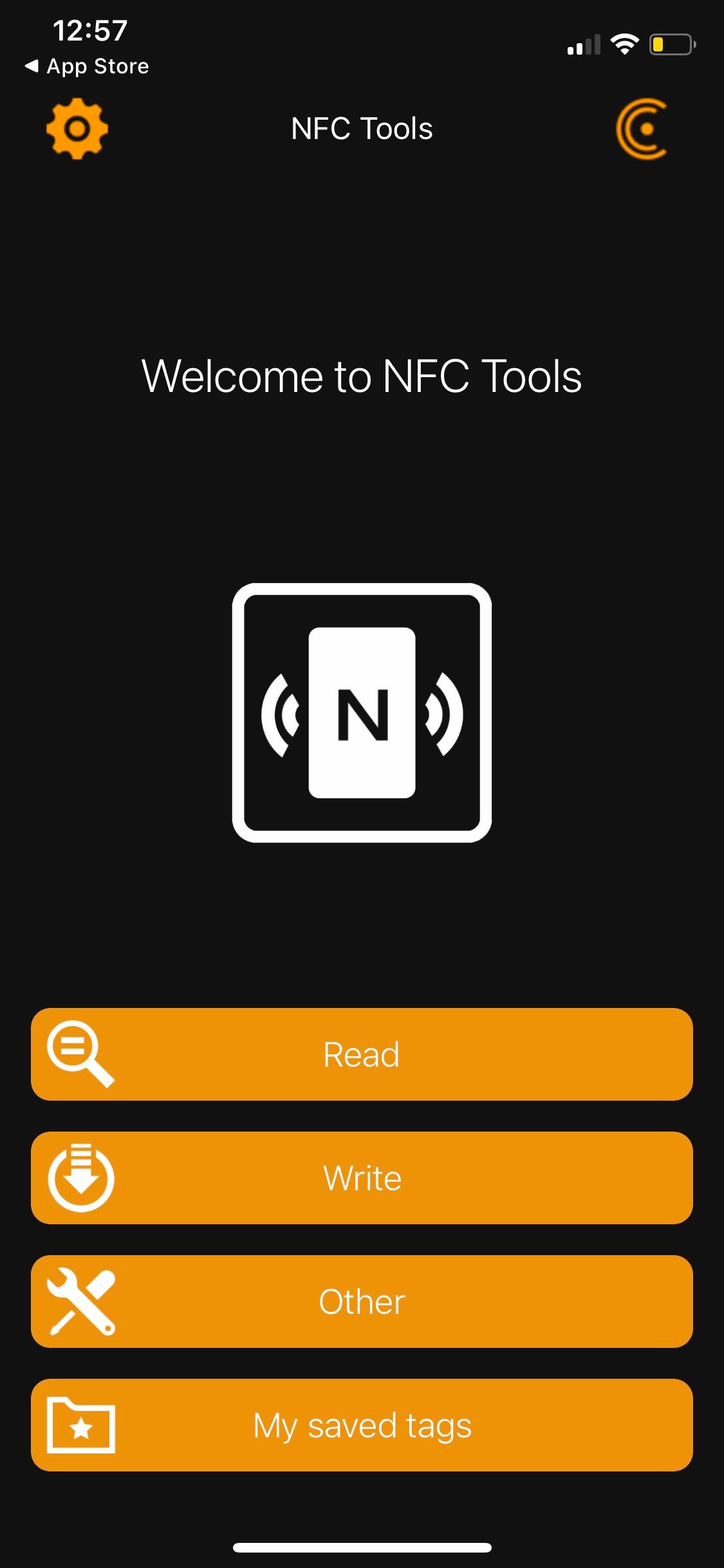 Скриншот домашней страницы приложения NFC Tools.