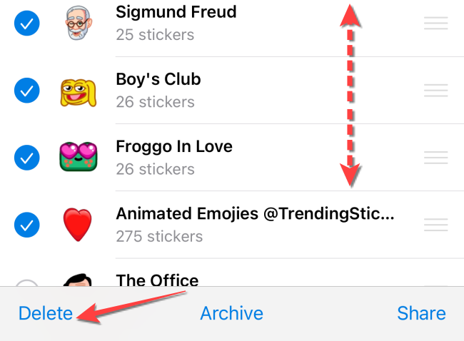 Выберите наборы, чтобы удалить или переместить их.