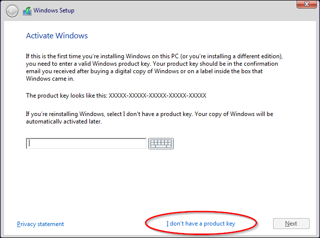 Нет ключа продукта