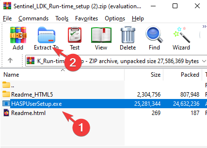 Извлечение файла HASPUserSetup.exe из архива