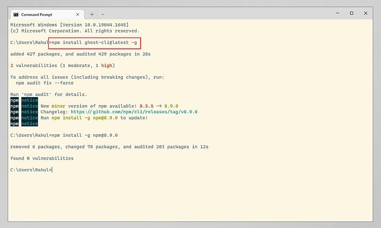 Установка ghost-cli на Windows 10