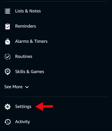 settings screen