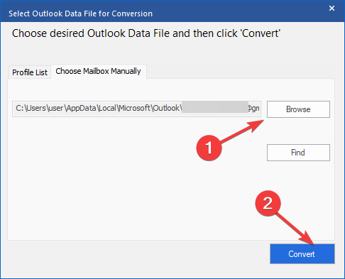 Fenêtre de sélection de fichier avec le bouton Browse et l'option Convert