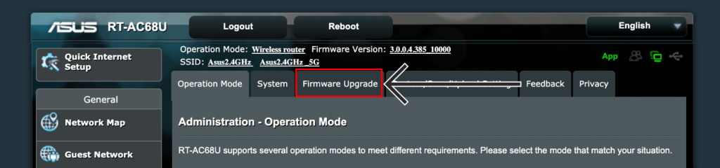 Обновление прошивки в панели Asus