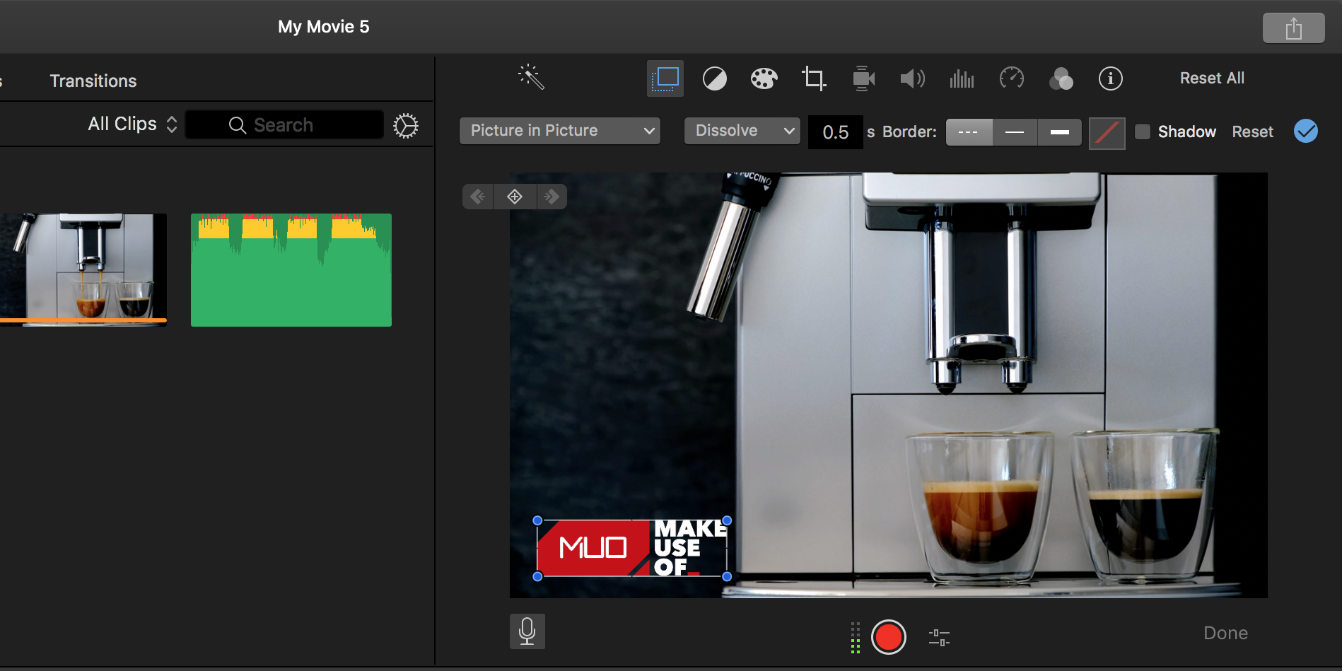 Добавление водяного знака на видео в iMovie на Mac