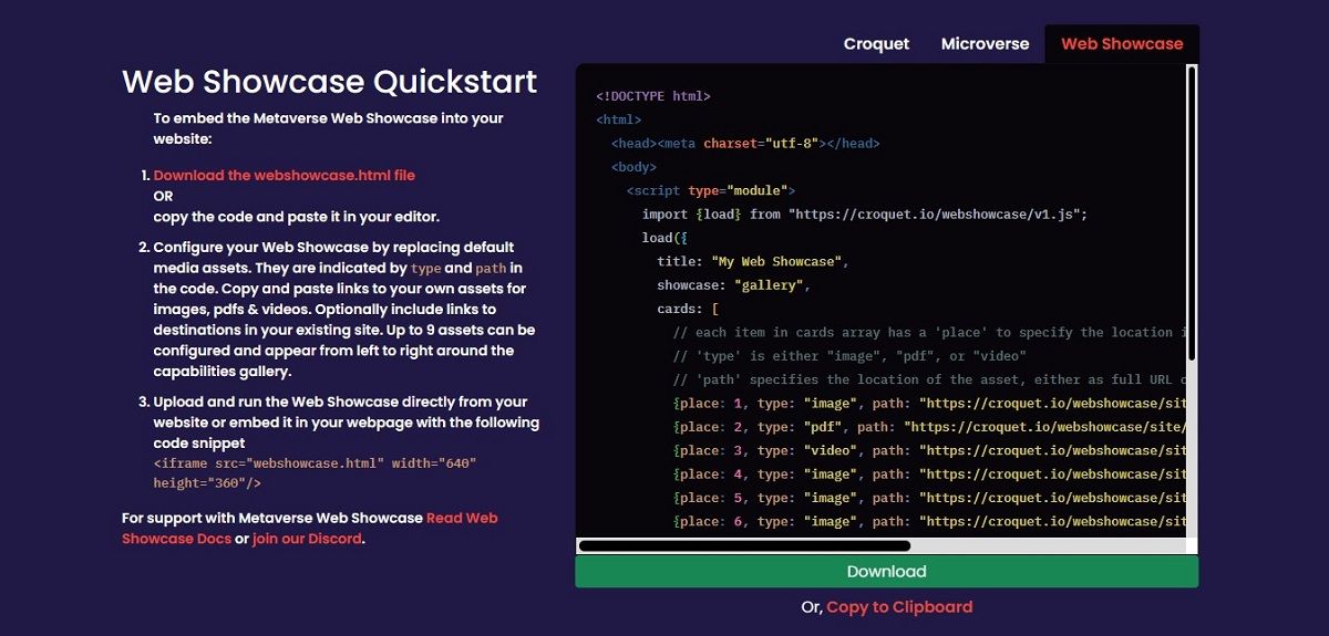 Фрагмент кода, управляющий стандартной комнатой Metaverse Web Showcase