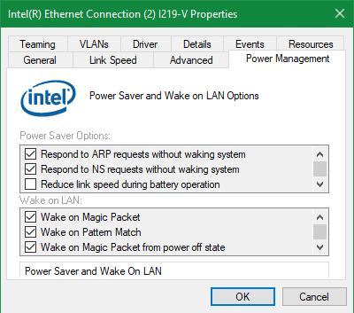 Отключение Wake on LAN в свойствах сетевого адаптера