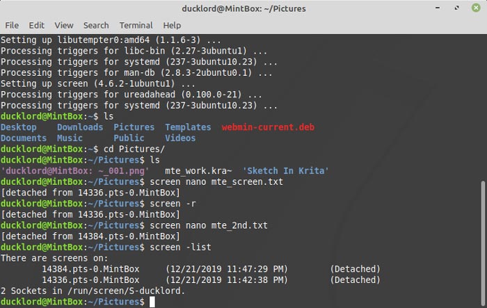 Список сеансов screen