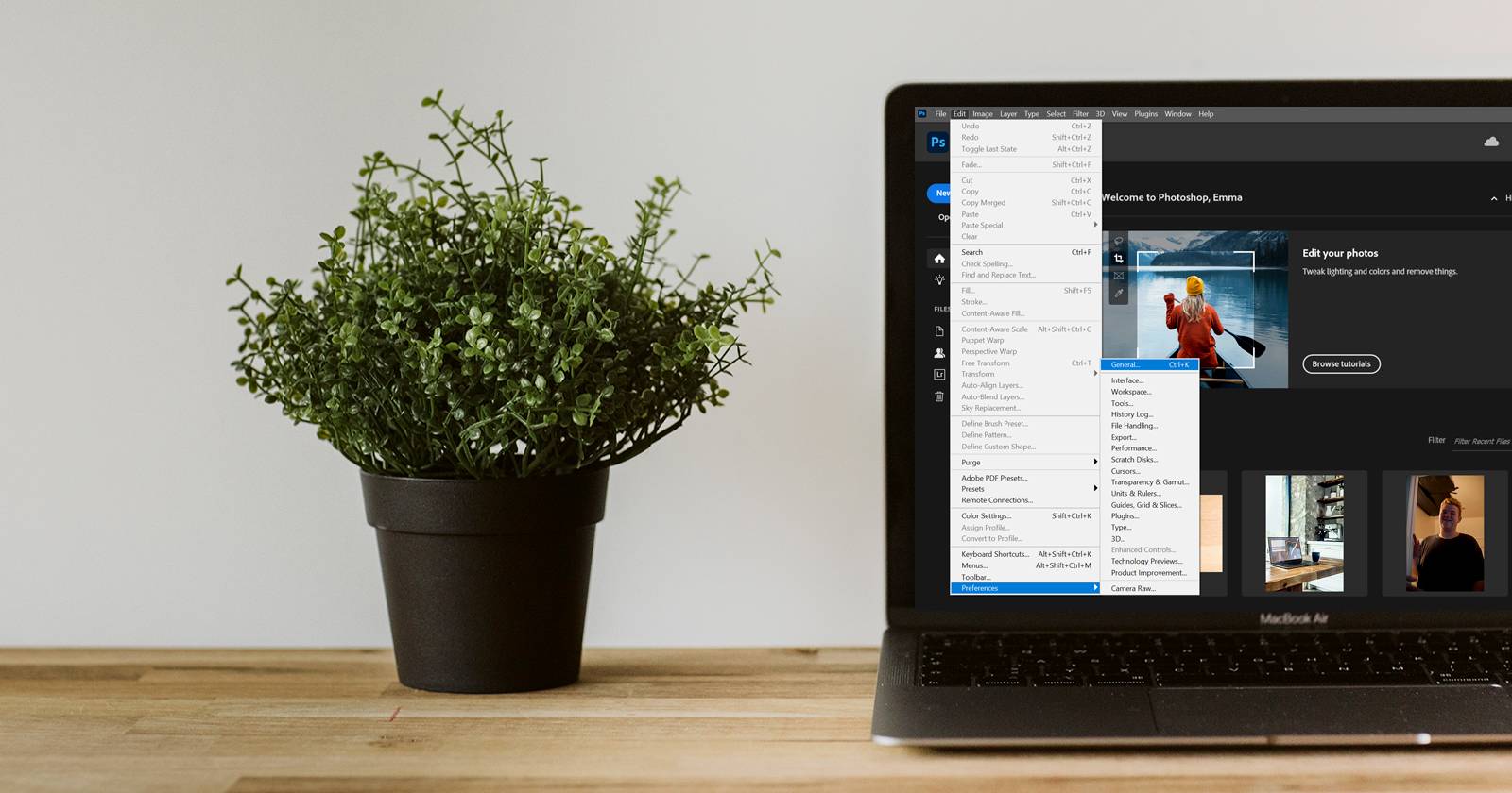 Отключить экран «Домой» в Photoshop