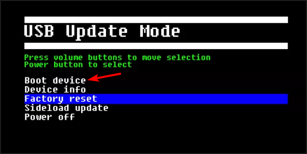 Экран выбора сброса устройства Oculus