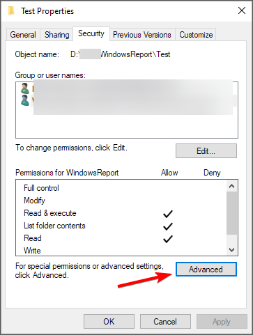 Кнопка «Дополнительно» для перехода к расширенным настройкам безопасности