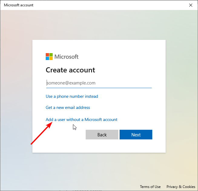 Добавление пользователя без учётной записи Microsoft