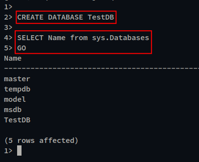 Скриншот: новая база данных TestDB в списке