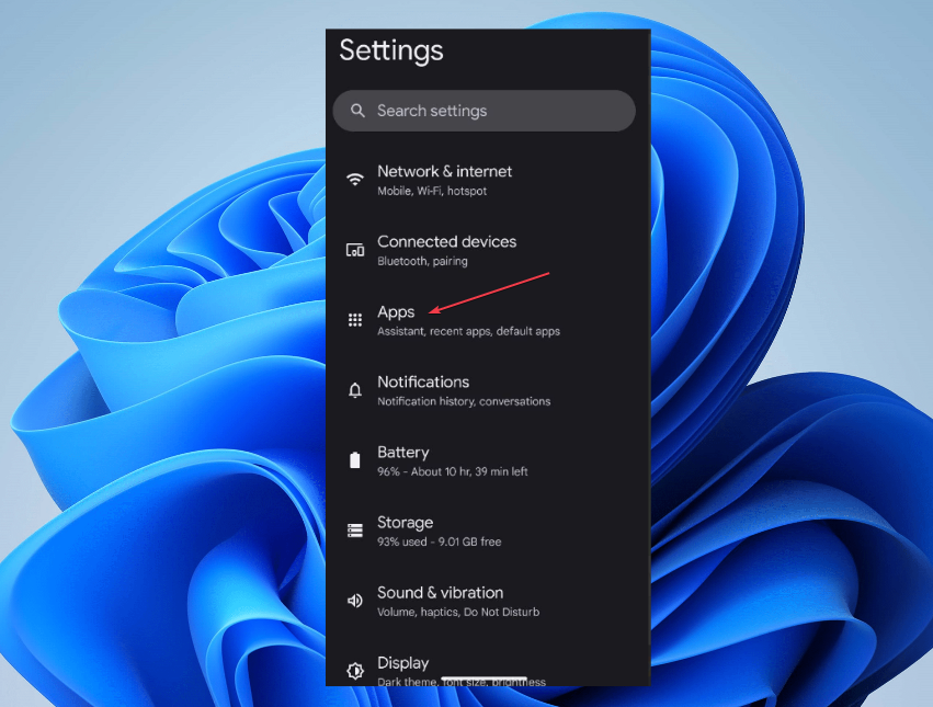 Экран раздела «Приложения» в Android