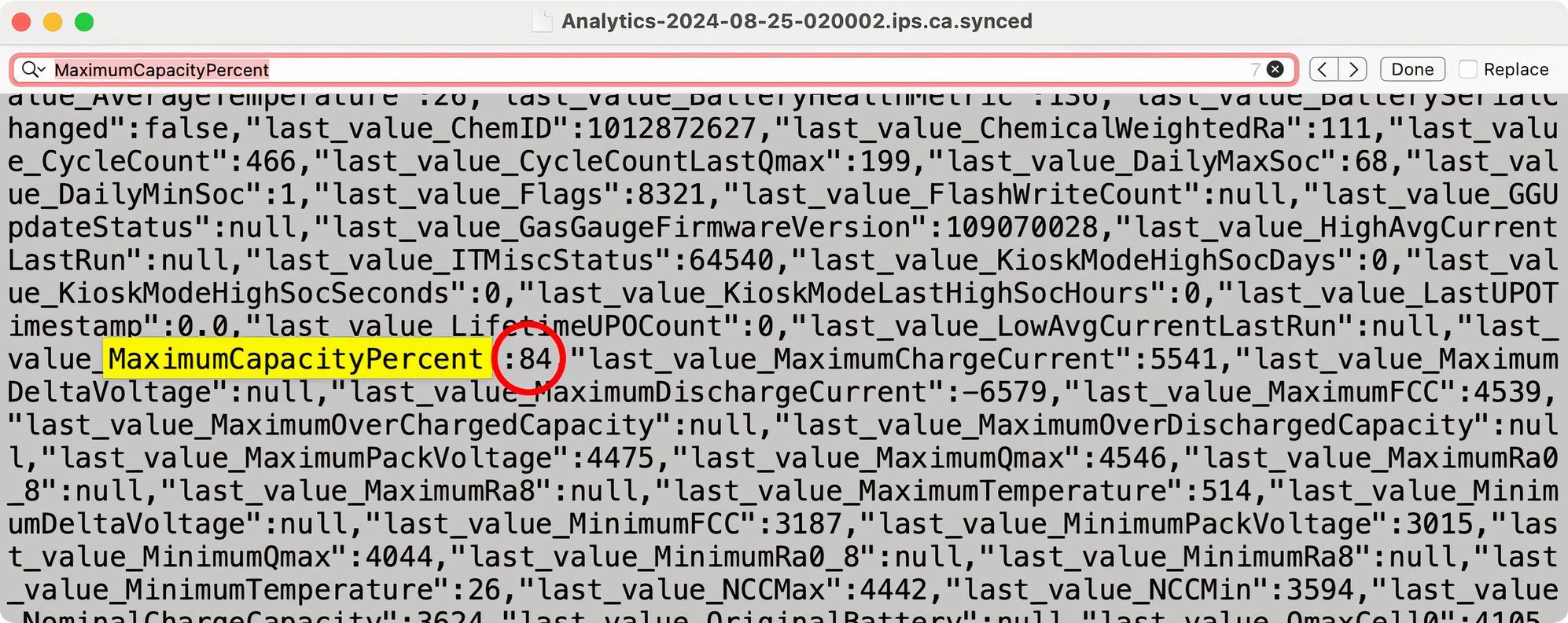 Окно поиска в TextEdit на Mac