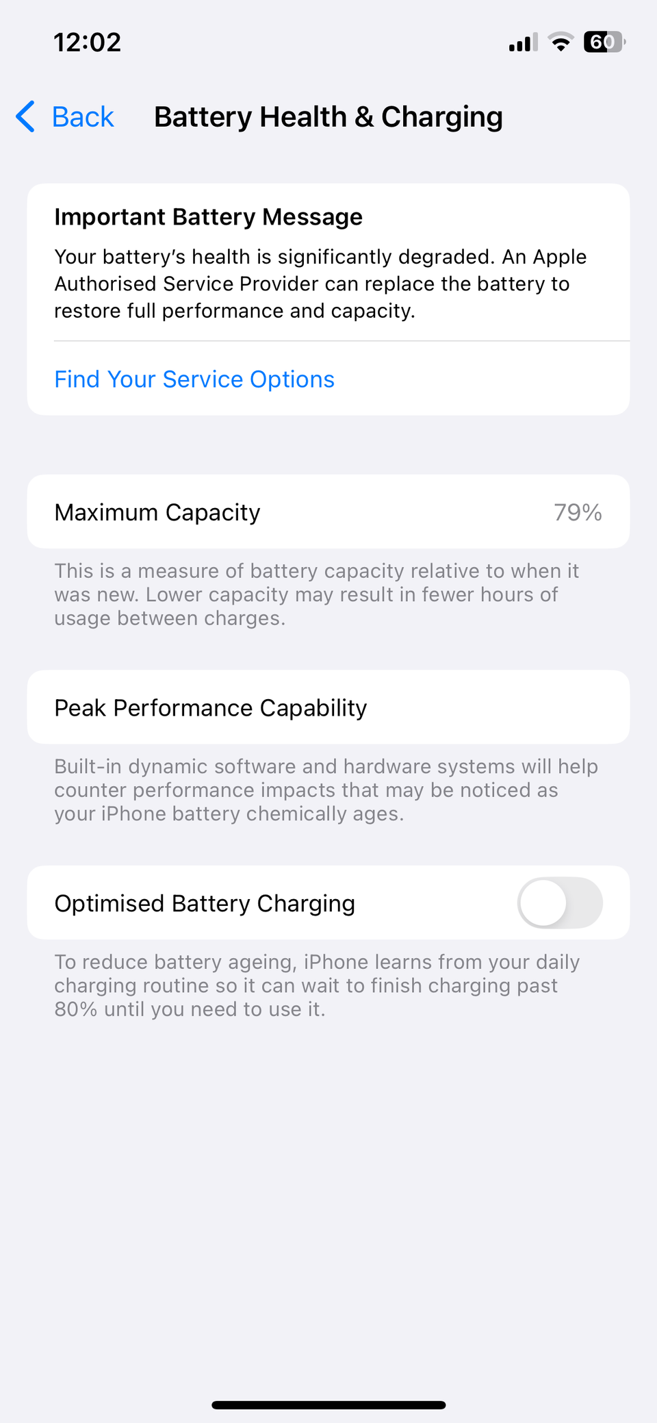 iPhone battery health menu