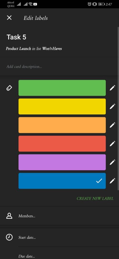 Скриншот меток в Trello
