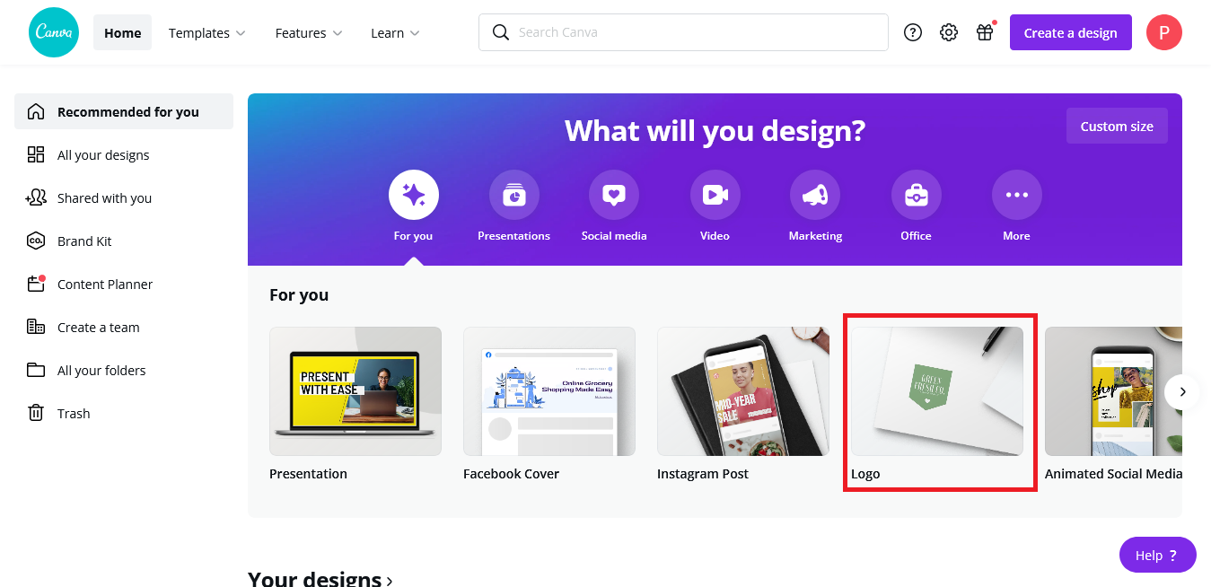 Интерфейс Canva: прозрачный фон в шаблоне