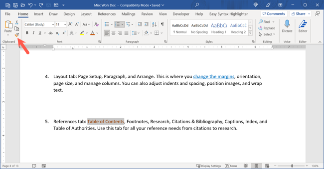 Формат по образцу в ленте Word