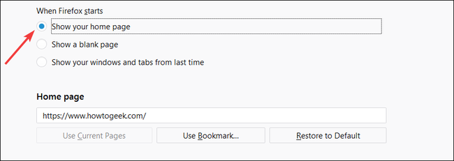 Включение открытия домашней страницы при запуске Firefox