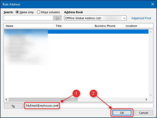 Поле для ввода адреса пересылки