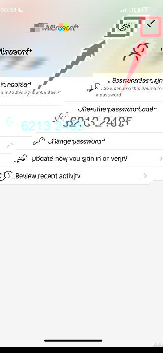 Нажатие значка шестерёнки в Microsoft Authenticator на iOS