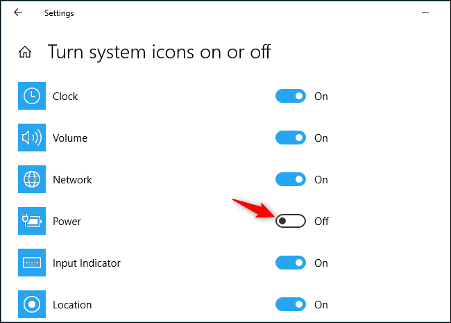 Опция для отображения значка батареи в параметрах Windows 10