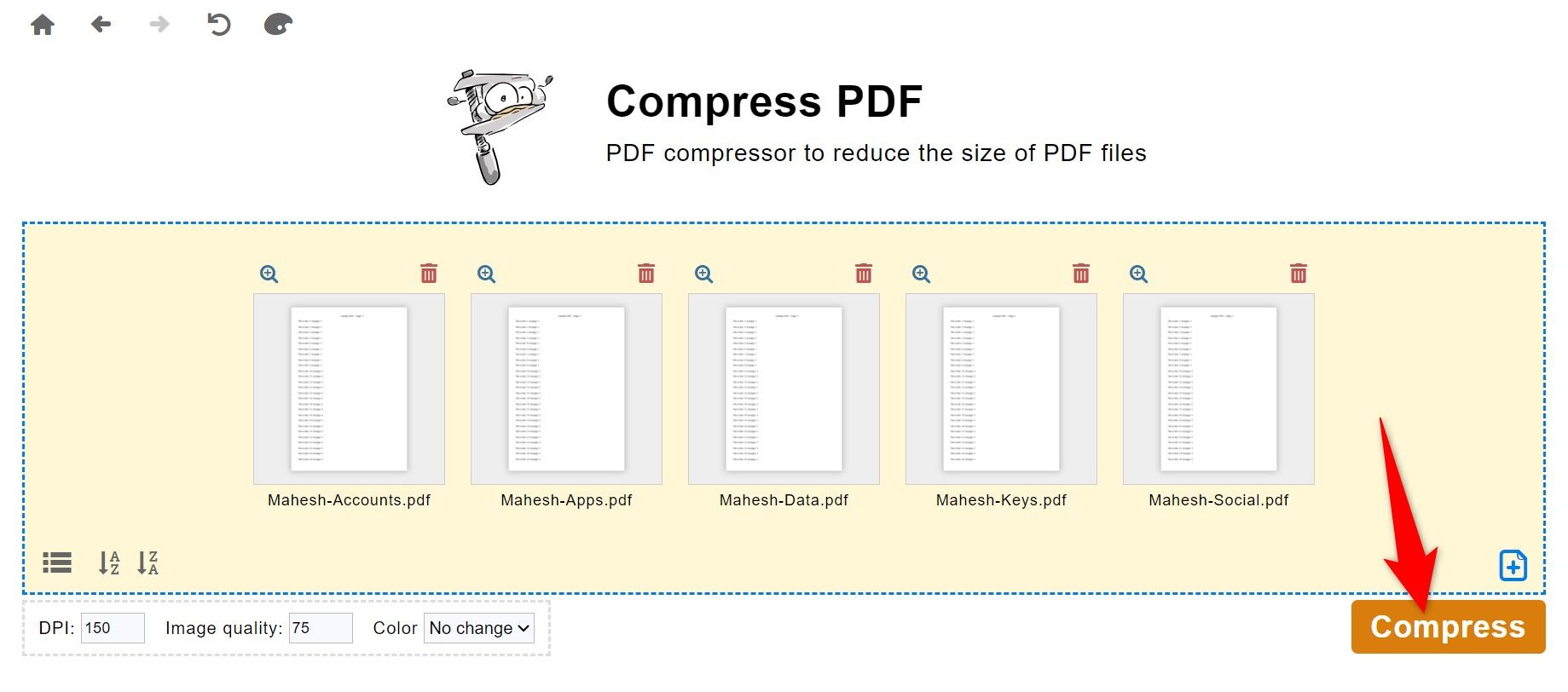 Compress выделено в PDF24 Creator