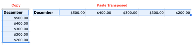 Вариант «Вставить транспонированные» в меню