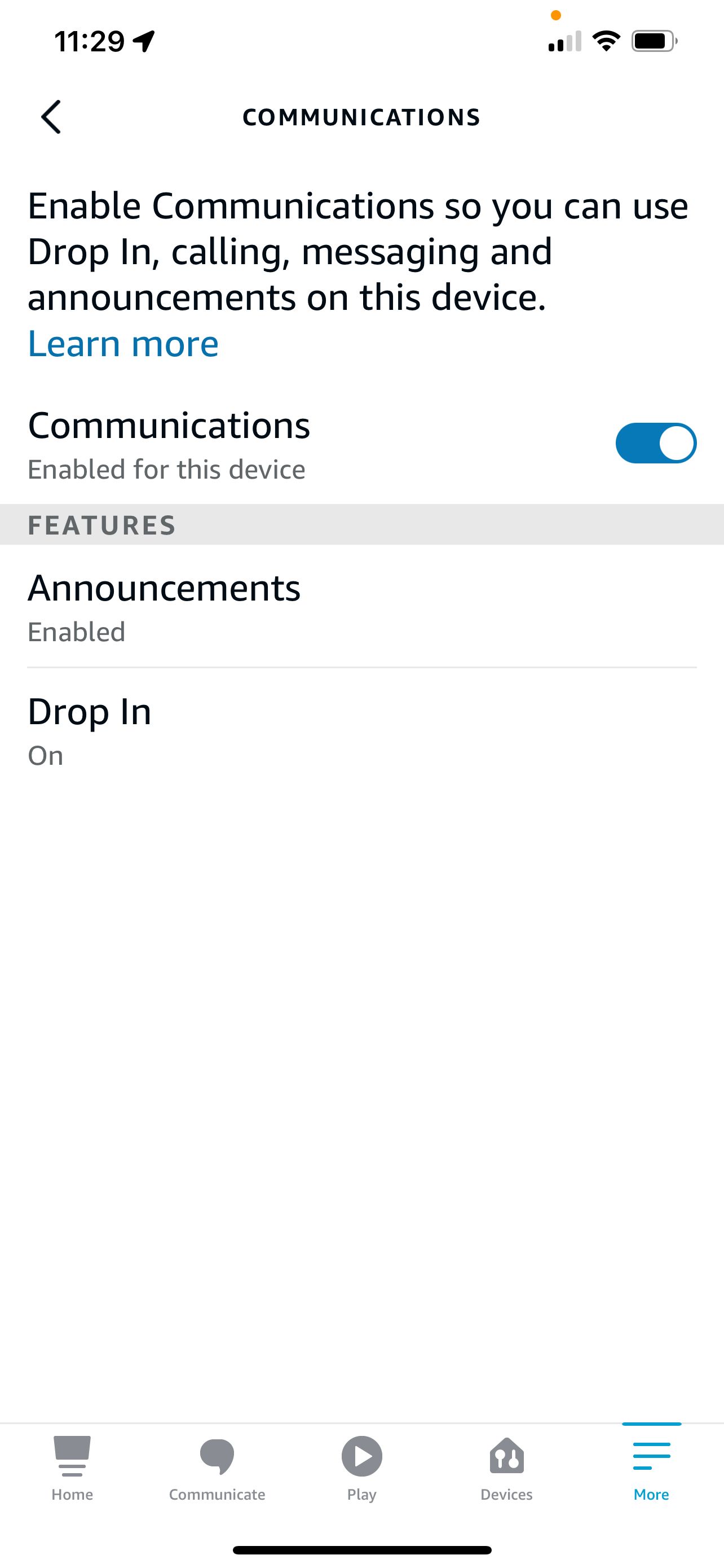Enable communications switch in Alexa App for google show