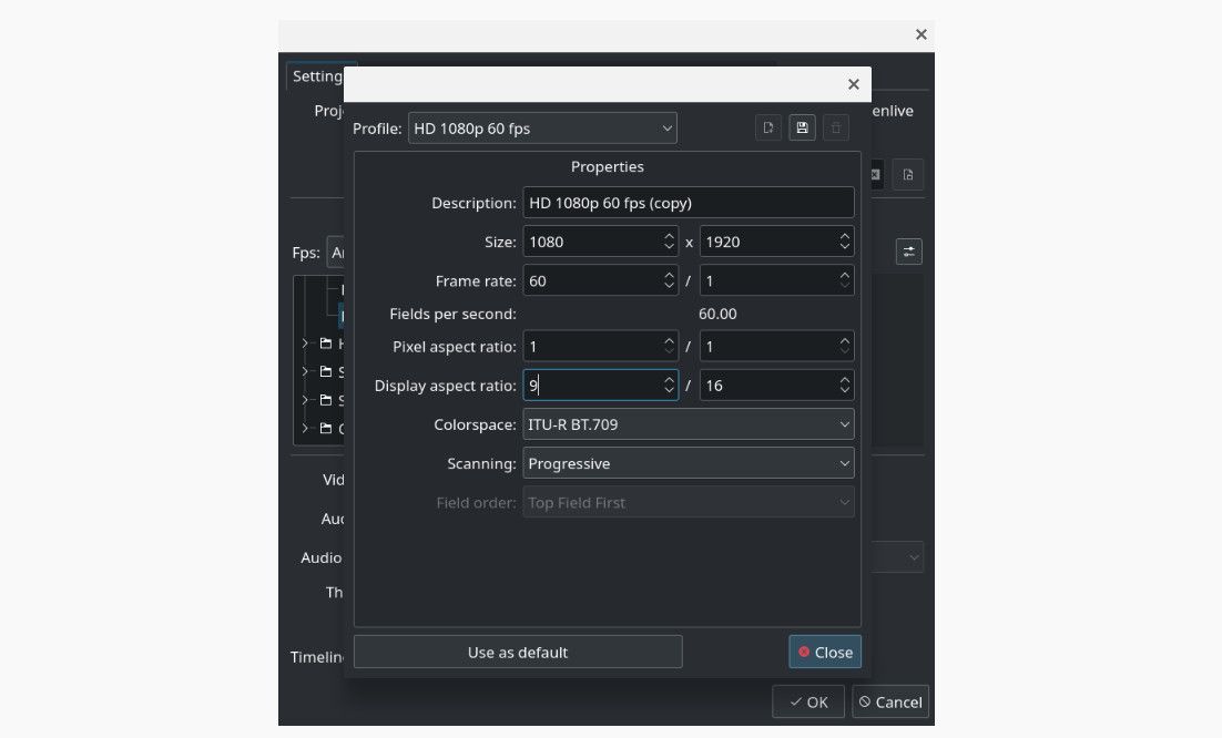 Создан профиль проекта для вертикального видео
