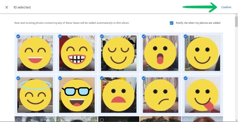 Выбор фото для общего альбома в веб-интерфейсе