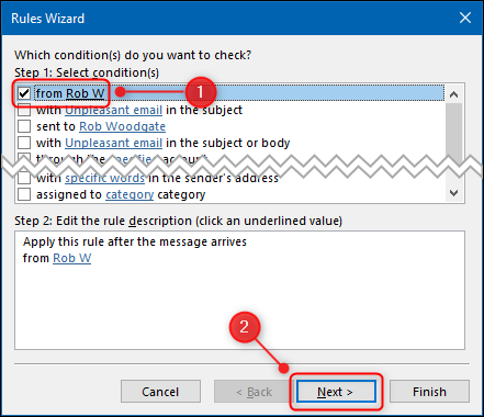 Мастер правил с выделенным условием «От»