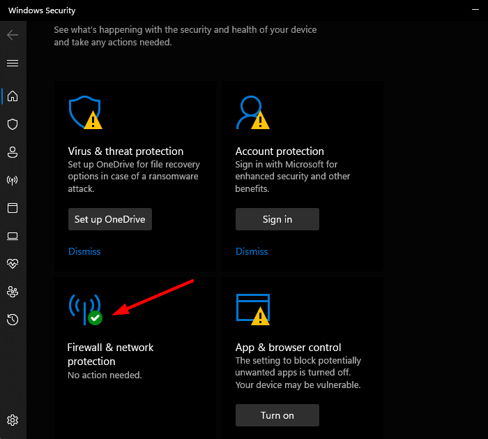 Параметры брандмауэра и защиты сети