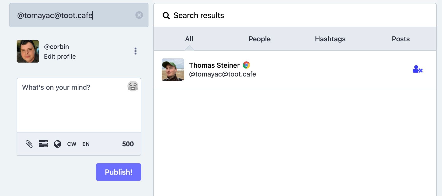 Поиск пользователя на Mastodon