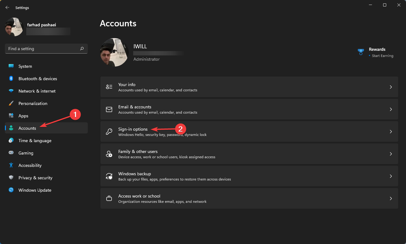 Параметры входа в Windows