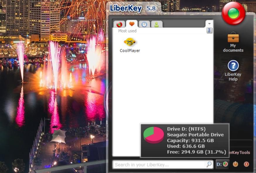Основное меню LiberKey в трее Windows