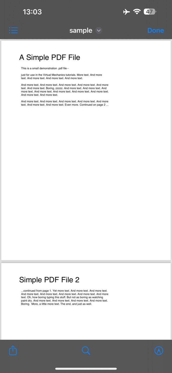 Открытый PDF в приложении Файлы на iPhone после ввода пароля
