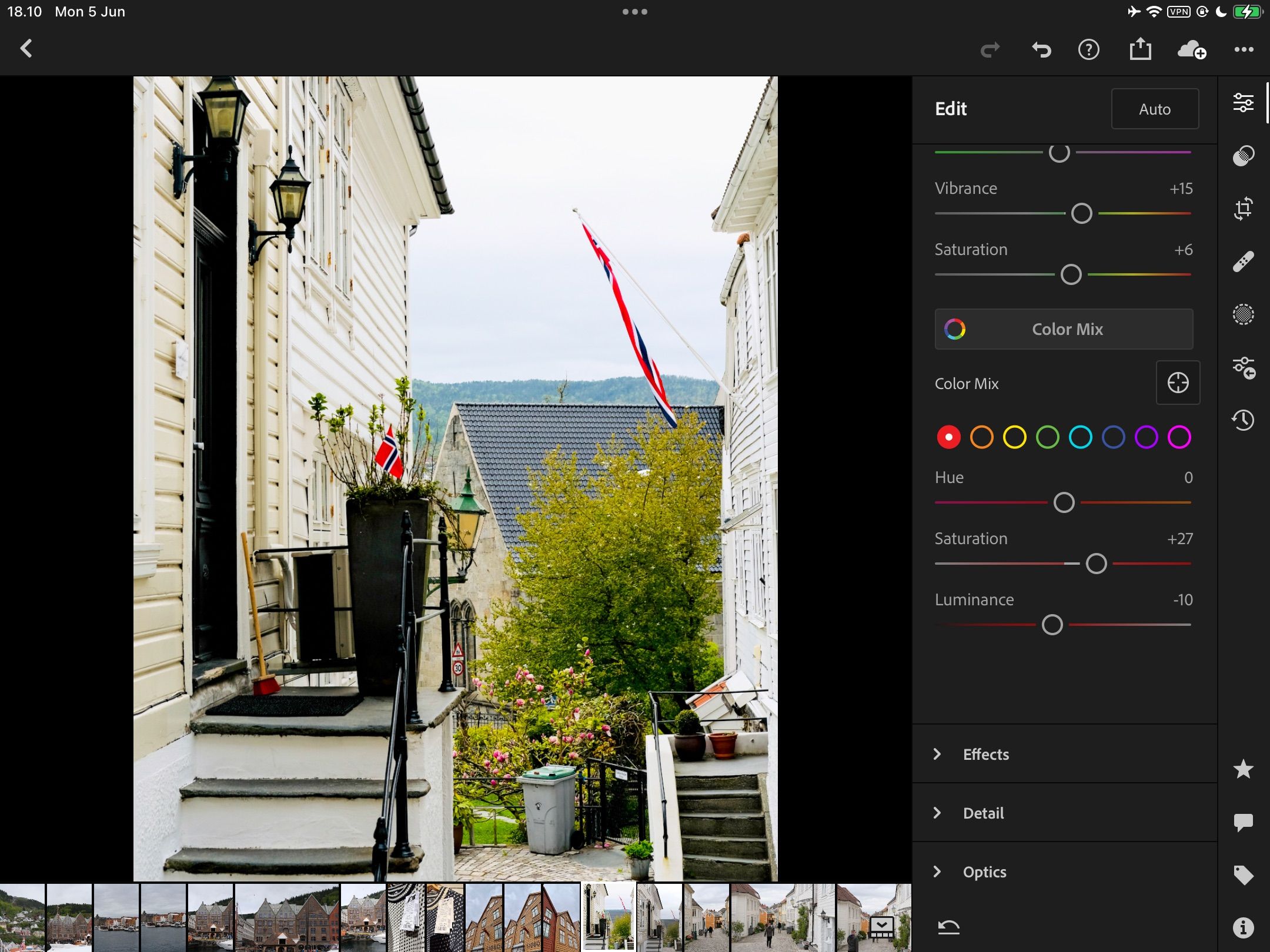 изменение отдельных цветов в Lightroom CC