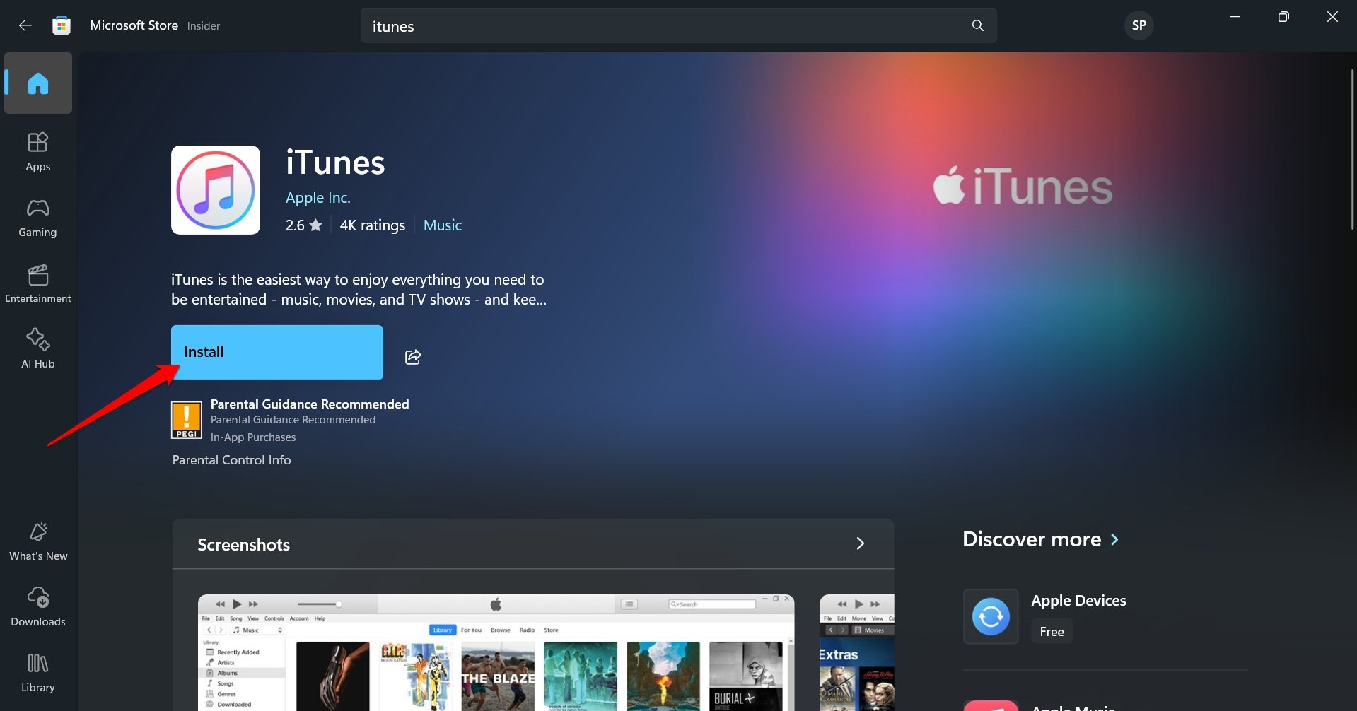 install iTunes from Microsoft Store