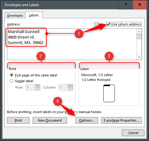 Параметры этикеток
